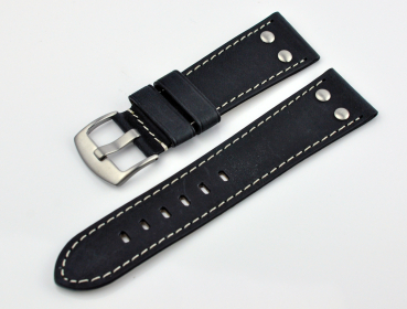 Uhrenband Vintage Fliegerband 18-24mm Kalbsleder schwarz